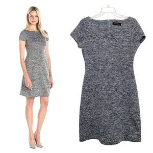 Ivanka Trump Knit Dress 4 Women Gray Marled Fit Flare Back Zipper Short Sleeve